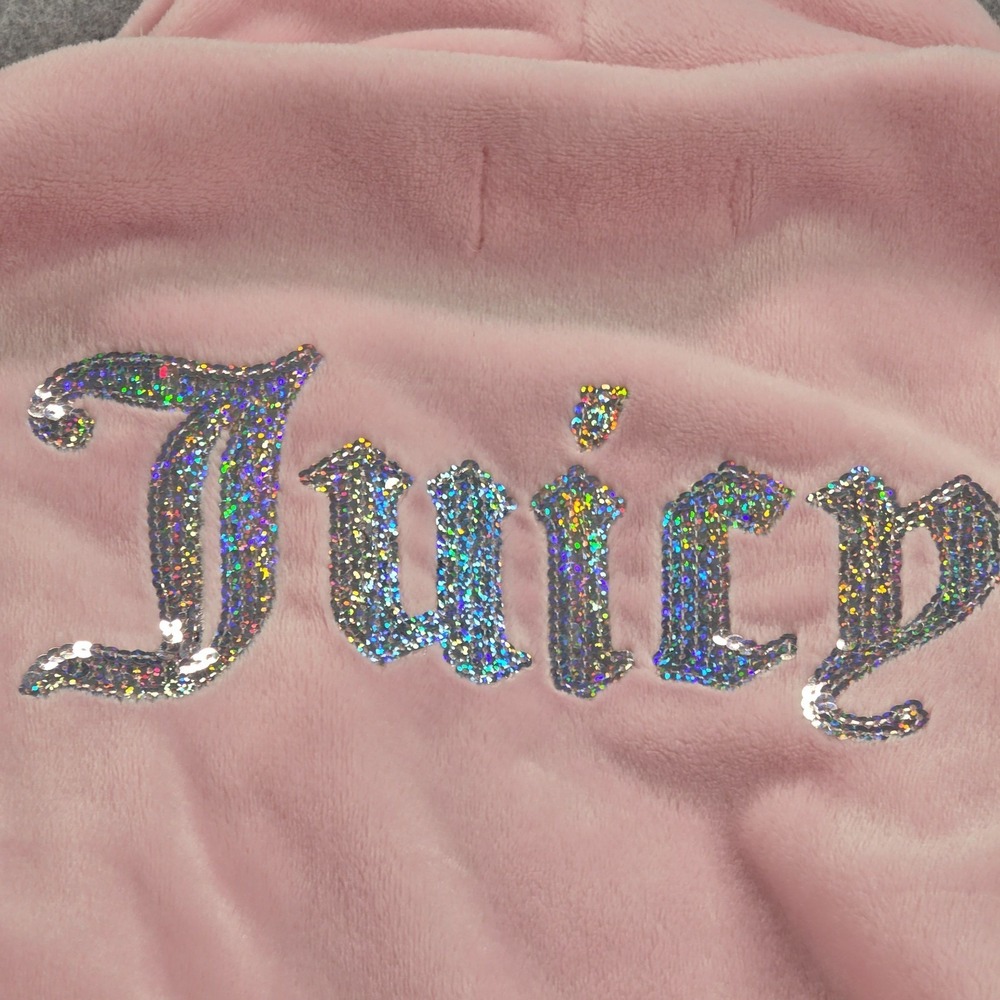 Juicy Couture Pink Fleece Hooded Robe Sequin Logo Sleepwear L/XL Pink Loungewear - Picture 9 of 9